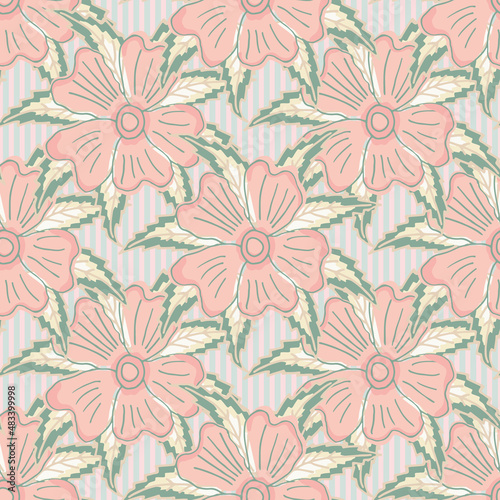 Wallpaper Mural Wild meadow flower seamless vector pattern background. Hand drawn line art vintage backdrop with bouquets of flower heads and leaves. Pastel pink botanical floral repeat design. Elegant all over print Torontodigital.ca