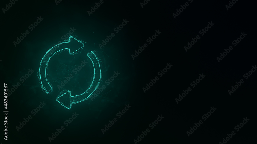 Recycle symbol icon with plexus effect. Connected lines with dots. Illustration
