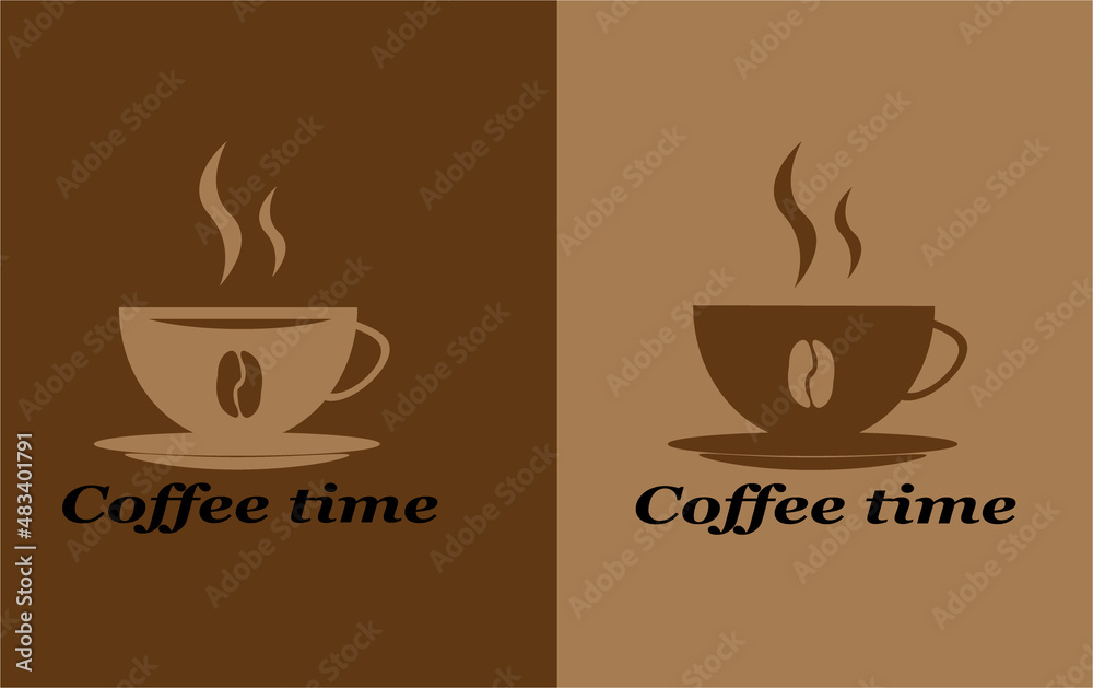 Classic silhouette a cup of coffee with saucer and coffee beans on a dark burgundy background. Classic silhouette a cup of coffee with saucer and coffee beans on a dark burgundy background.