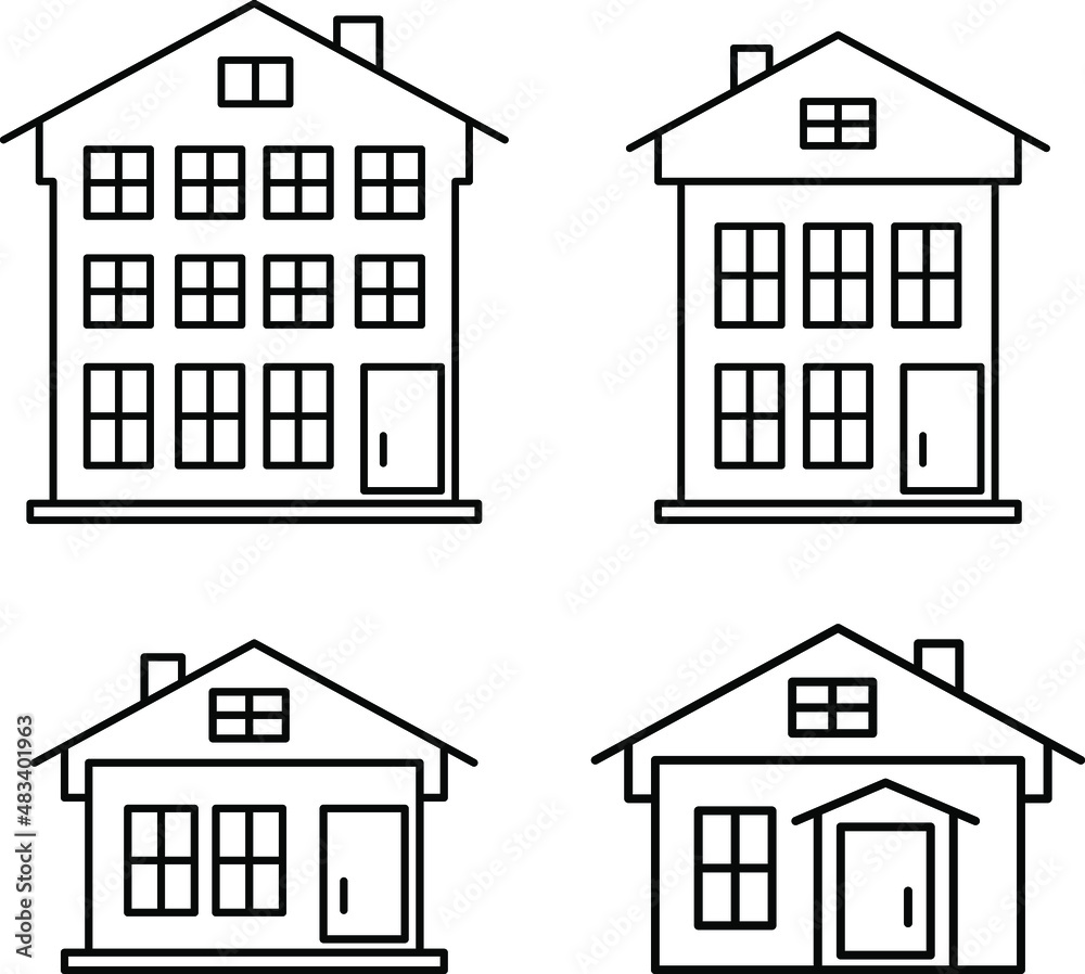 Fototapeta premium House illustration set Icon Cityscape Building Residential area. Vector House line Icons Set