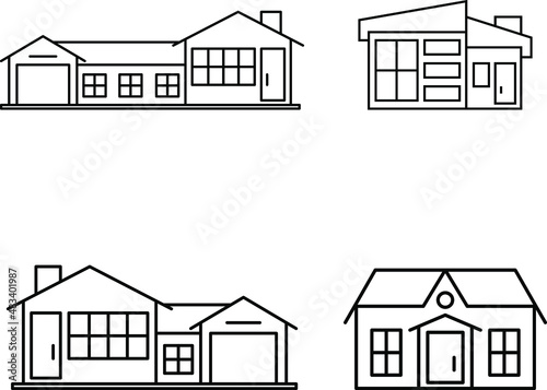 House illustration set Icon Cityscape Building Residential area. Vector House line Icons Set