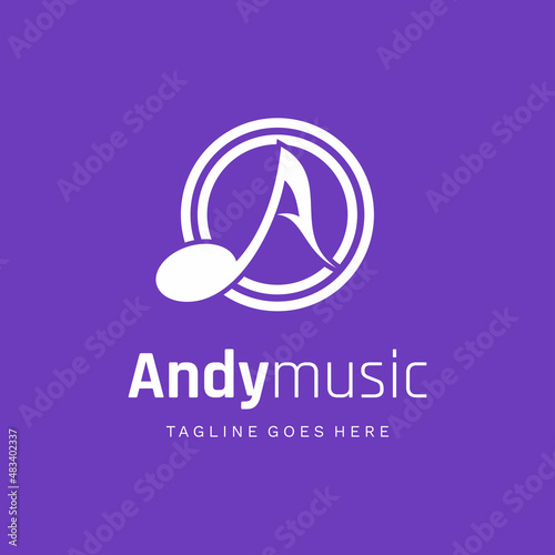 music note with letter A for music logo design