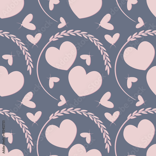 love. Two hearts in a graceful plant horseshoe for good luck. Valentin Day, St. Valentine. Styling, graphics