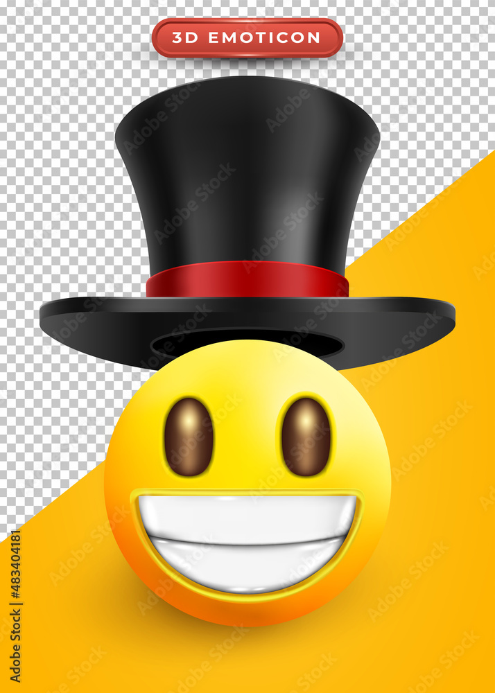 3d emoji with magic hat and smiling expression