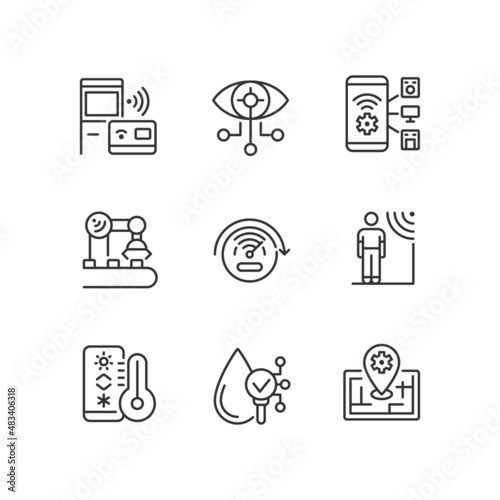 Innovative technology pixel perfect linear icons set. Wireless access. Internet of Things. Innovative tech. Customizable thin line symbols. Isolated vector outline illustrations. Editable stroke