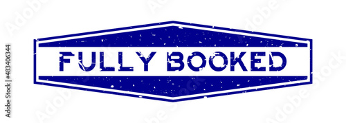 Grunge blue fully booked word hexagon rubber seal stamp on white background