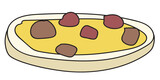 Doodle cartoon style bruschetta tapas canape appetizers with pate butter spread and meatballs. Bar restaurant menu ads, card, farmers market food decor, website design