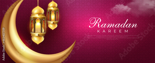 Beautiful banner ramadan kareem illustration with crescent moon decoration