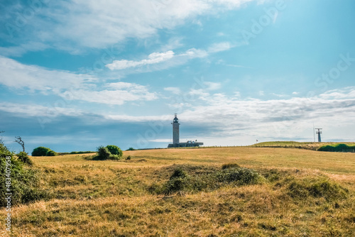 Lighthouse on a cliff of the Cap Gris-Nez in France.