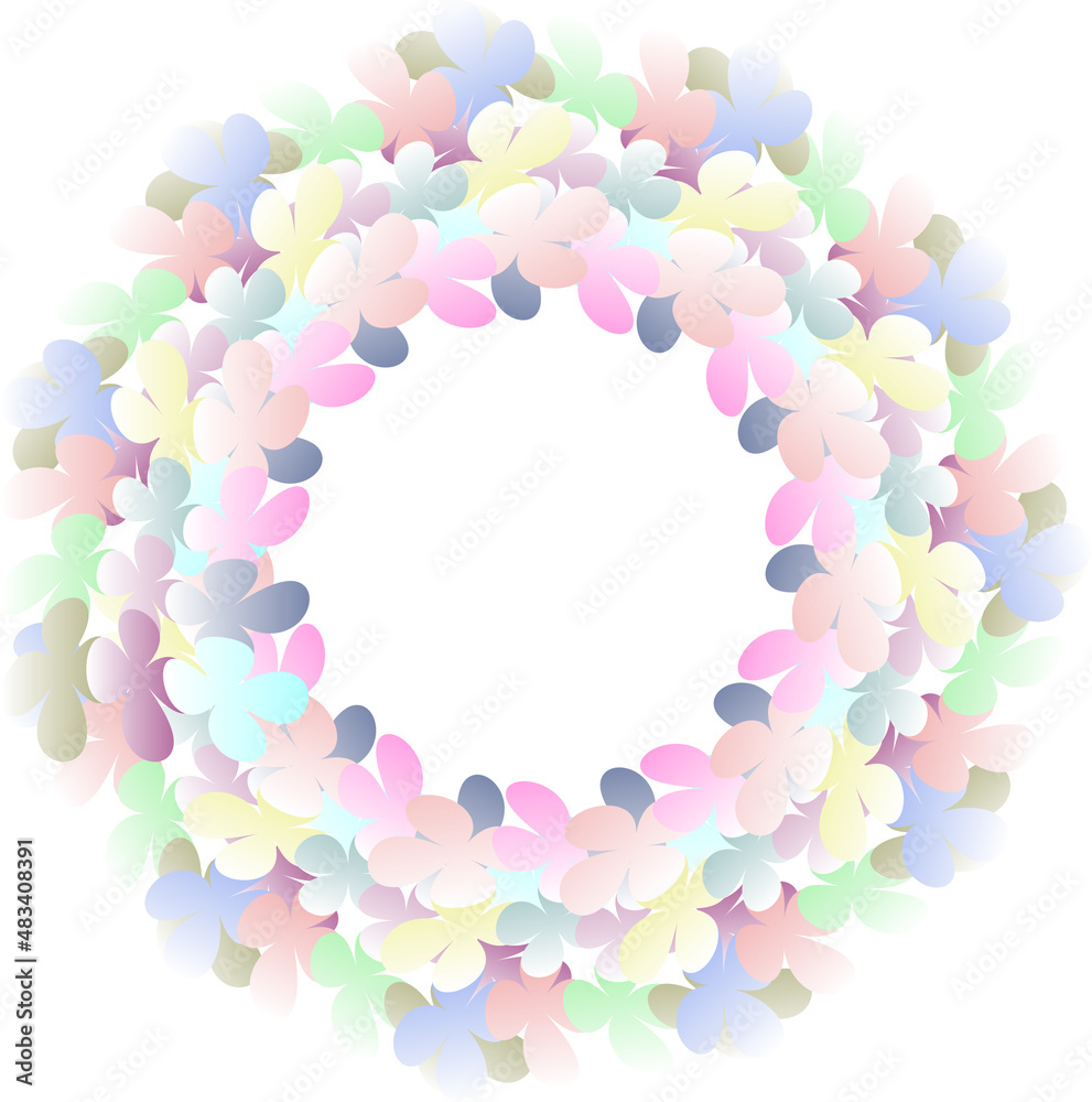 A delicate wreath of many flowers on a white background.3d.