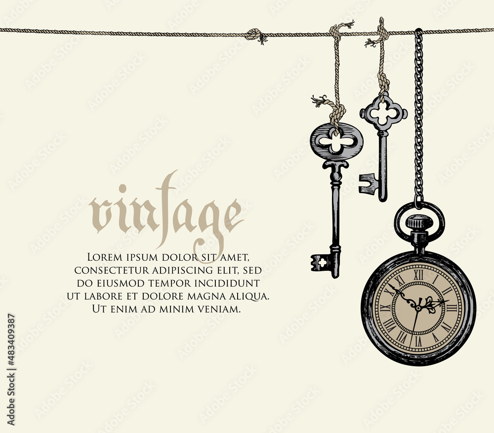 vintage-banner-or-background-with-a-pocket-watch-on-a-chain-and-old