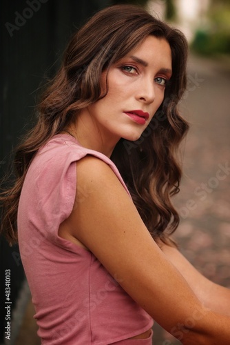 portrait of a beautiful woman in a nice dress with new hairs in funchal madeira portugal 