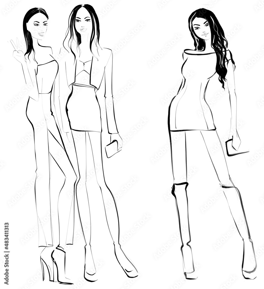 Sketch Fashion Event Illustration on a white background Woman in evening dress Sketch Fashion Event Illustration on a white background Woman in evening dress