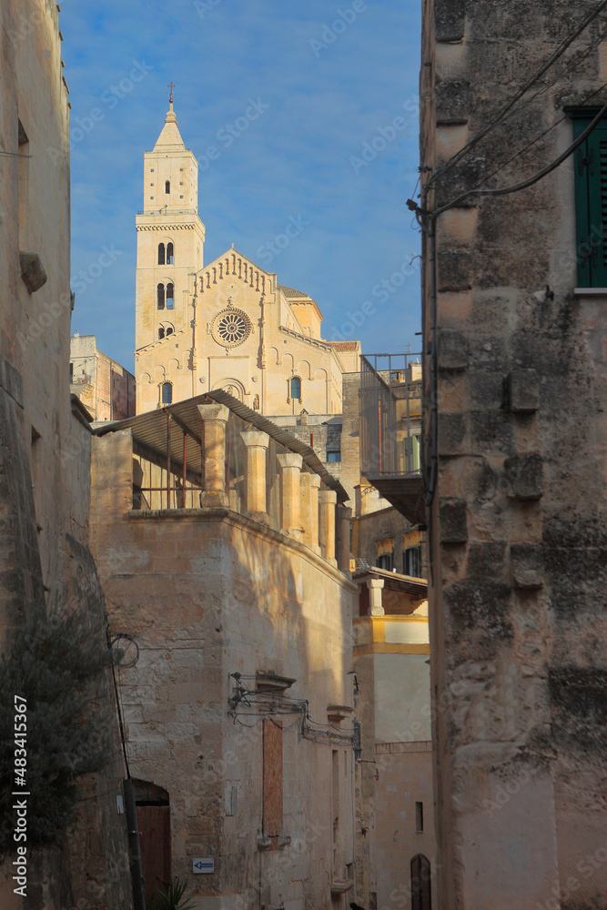 Matera foreshortening with Cathedral of Virgin Mary