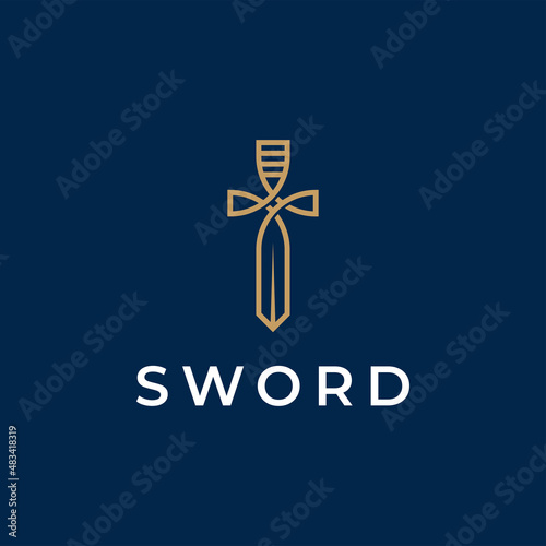 Sword logo line style vector. Lawyer attorney advocate logo design vector template linear style.