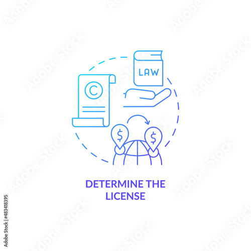 Determine license blue gradient concept icon. International trading. How to start export business abstract idea thin line illustration. Isolated outline drawing. Myriad Pro-Bold fonts used