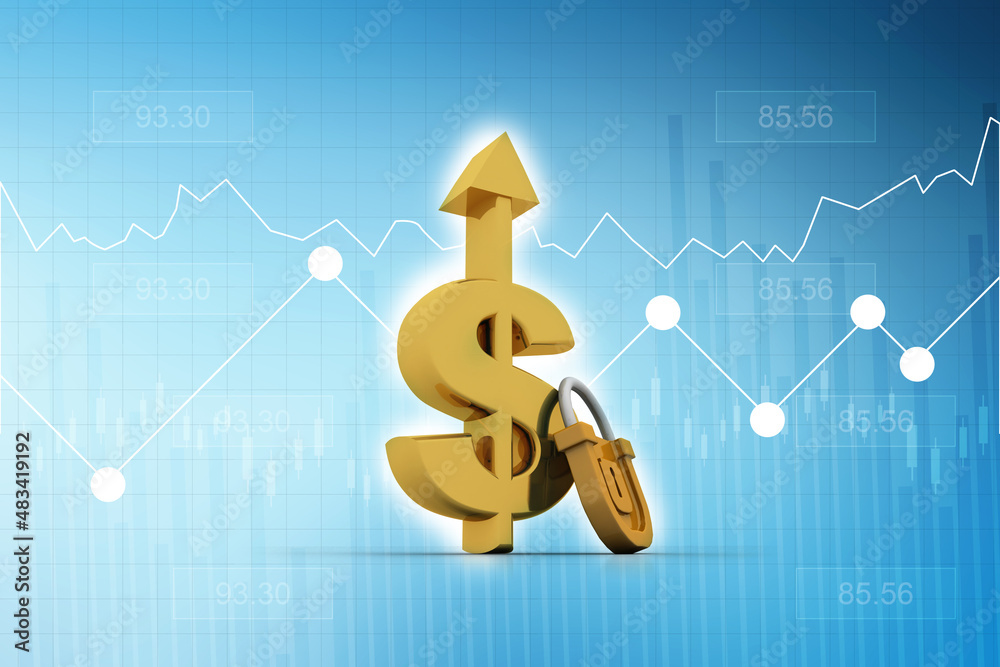 3d rendering Dollar symbol lock 3d rendering Dollar symbol lock
