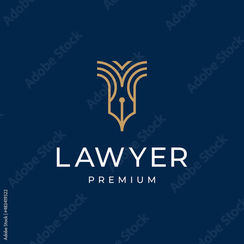 fountain pen shaped line outline logo for law firms. Vector illustration template.
