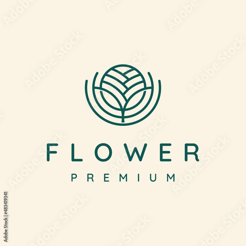 Luxury elegant flower logo linear line art monogram style. Flower symbol. Beauty, spa, salon, cosmetics or boutique logo and more business.