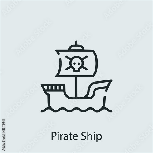 pirate ship  icon vector icon.Editable stroke.linear style sign for use web design and mobile apps,logo.Symbol illustration.Pixel vector graphics - Vector