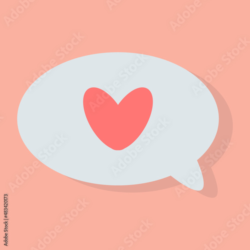 Message icon with a heart on a pink background in flat style