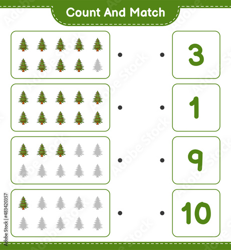 Count and match  count the number of Christmas Tree and match with the right numbers. Educational children game  printable worksheet  vector illustration