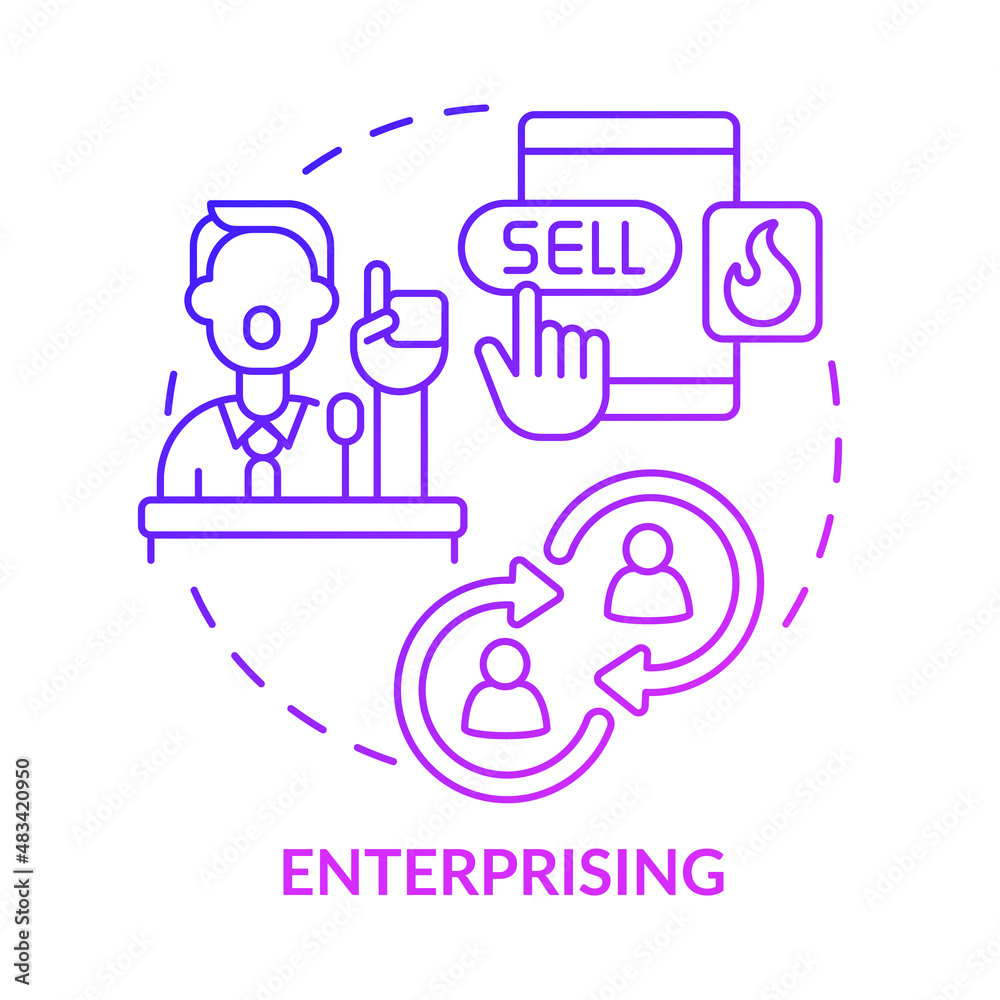 Enterprising occupation purple gradient concept icon. Competitive environment abstract idea thin line illustration. Executive duties. Isolated outline drawing. Myriad Pro-Bold font used