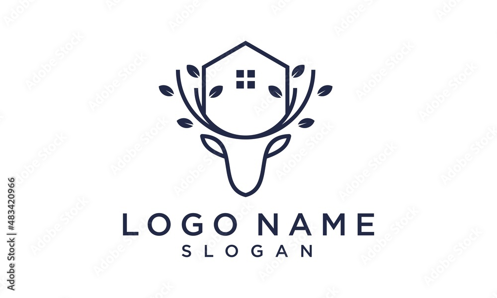 illustration vector graphic logo of deer house and leaf illustration vector graphic logo of deer house and leaf