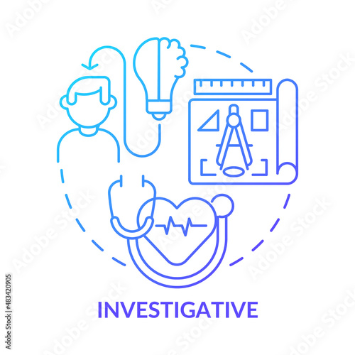 Investigative occupation blue gradient concept icon. Problem solving abstract idea thin line illustration. Medical researcher. Critical thinking. Isolated outline drawing. Myriad Pro-Bold font used