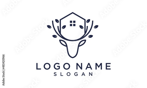 illustration vector graphic logo of deer house and leaf