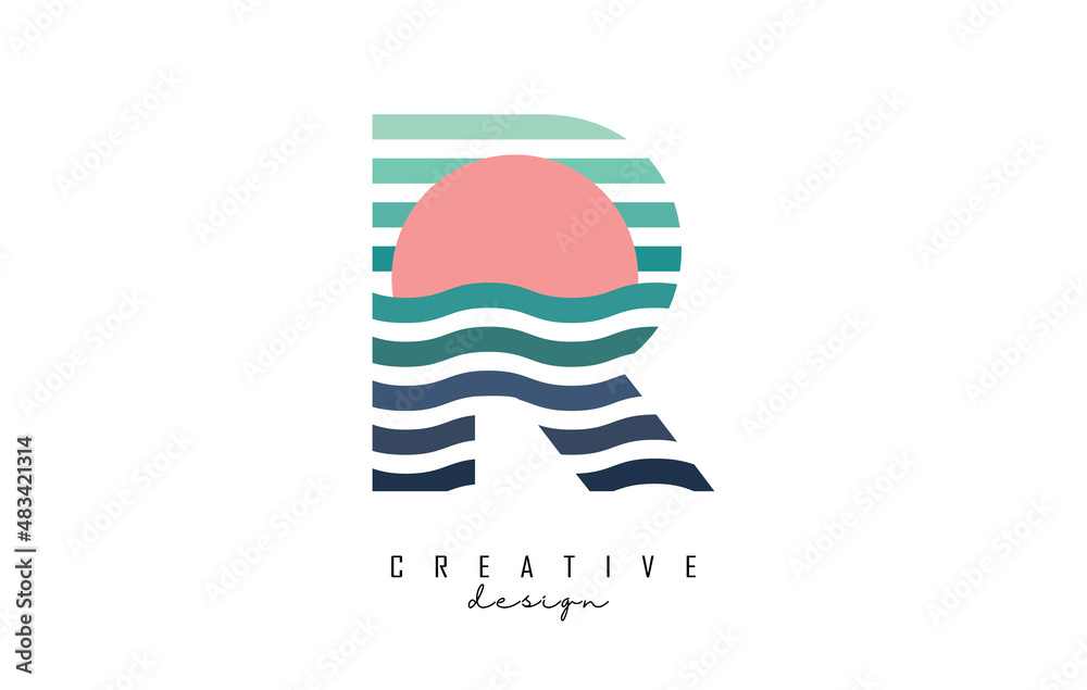 Letter R logo design with gradient lines and red half circle. Vector ...