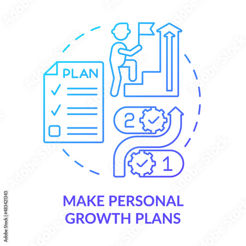 Make personal growth plans blue gradient concept icon. Employee engagement abstract idea thin line illustration. Professional skills development. Isolated outline drawing. Myriad Pro-Bold font used