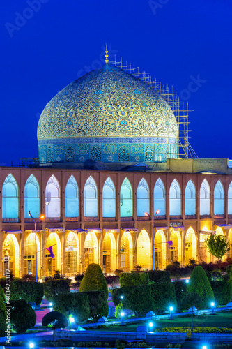 Square of Maydam-e Iman, Sheikh Lotfallah Mosque dome at sunrise, Esfahan, Iran photo