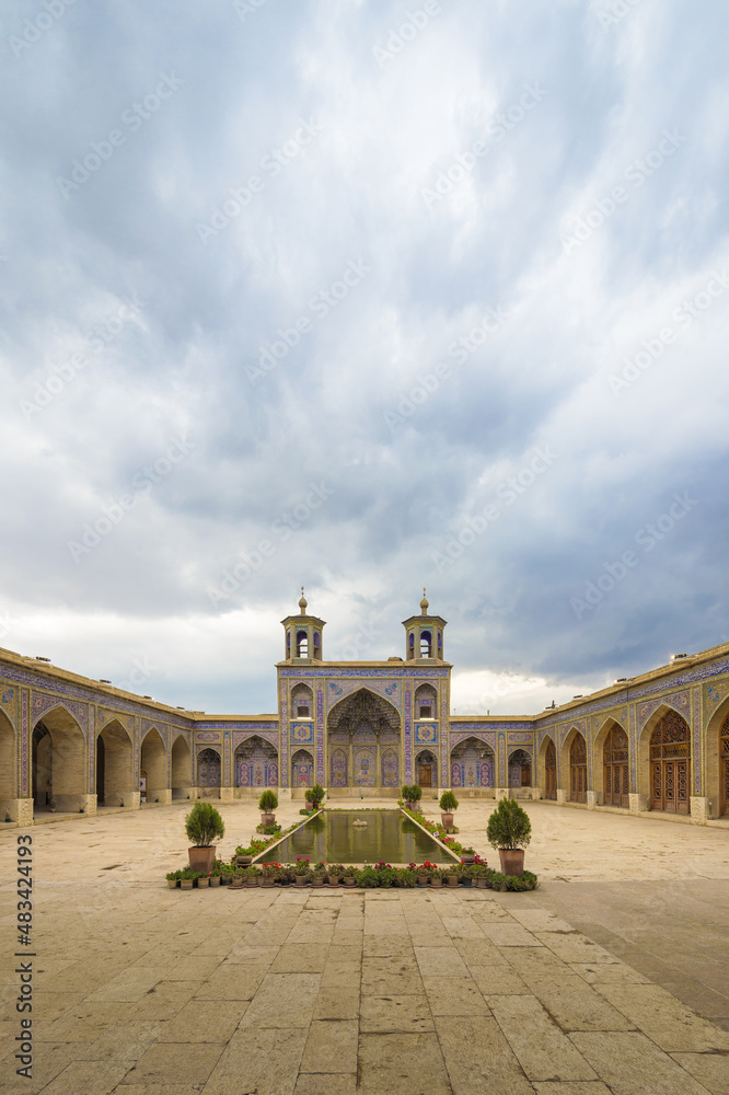 Pink Mosque courtyard, Nasir-ol-Molk, Shiraz, Fars Province, Iran, Asia