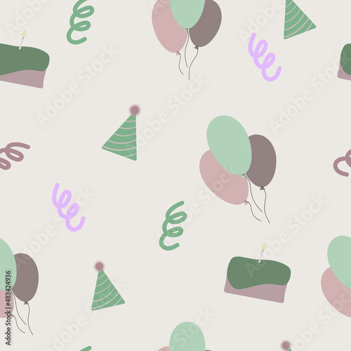 seamless pattern birthday balloons cake