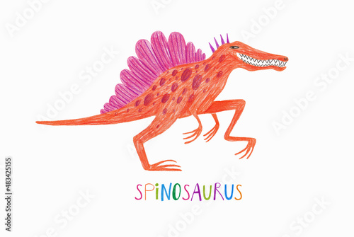 Kids illustration with Spinosaurus dinosaur