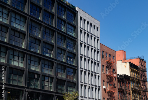 Row of Modern and Old Residential Buildings along a Street in Nolita of New York City