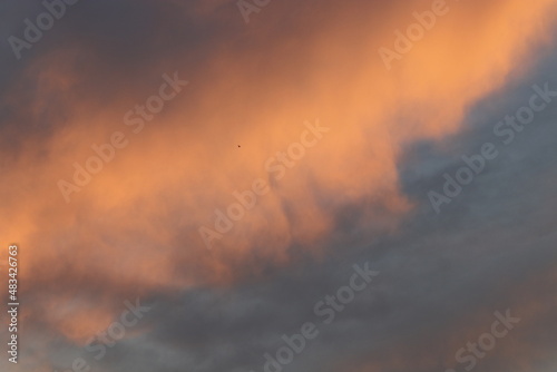 Orange light of Sunrise ,silhouette and clouds sky in the early morning © Panom