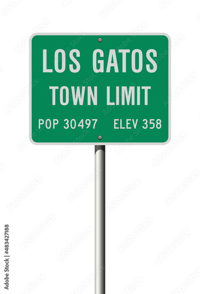 Vector illustration of the Los Gatos Town Limit green road sign on metallic post Vector illustration of the Los Gatos Town Limit green road sign on metallic post