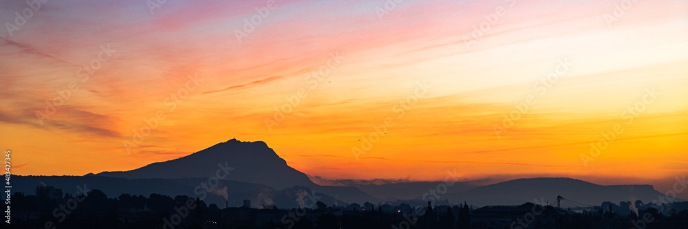 the Sainte Victoire mountain in the light of a winter morning