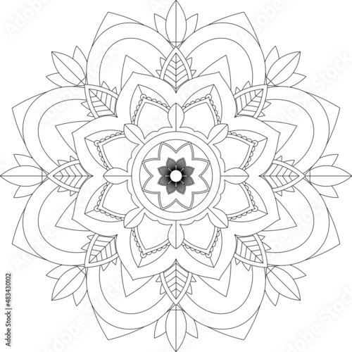 Circular pattern in form of mandala for Henna  Mehndi  tattoo  decoration. Decorative ornament in ethnic oriental style. Coloring book page.