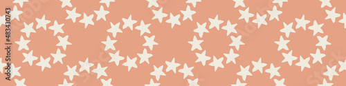 Gender neutral sleepy star and moon seamless vector background. Simple whimsical romantic 2 tone pattern banner. Kids nursery wallpaper or scandi band.