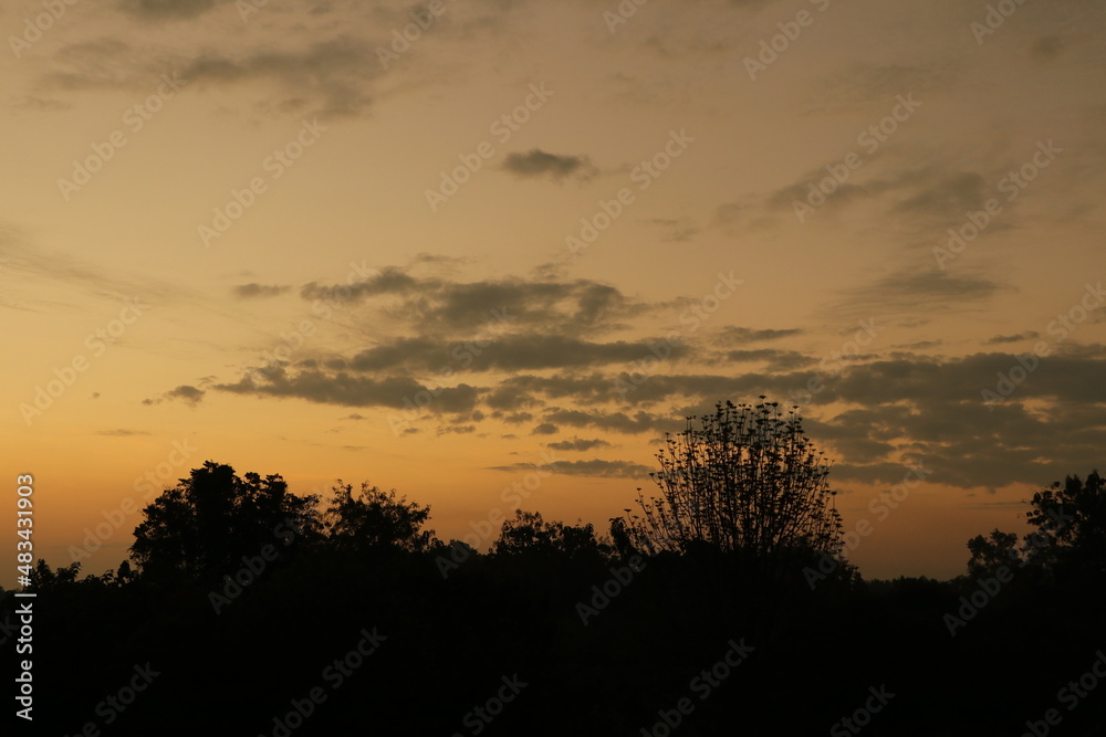 Orange light of Sunrise and silhouette in the morning Orange light of Sunrise and silhouette in the morning