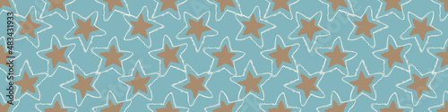 Gender neutral sleepy star and moon seamless vector background. Simple whimsical romantic 2 tone pattern banner. Kids nursery wallpaper or scandi band.