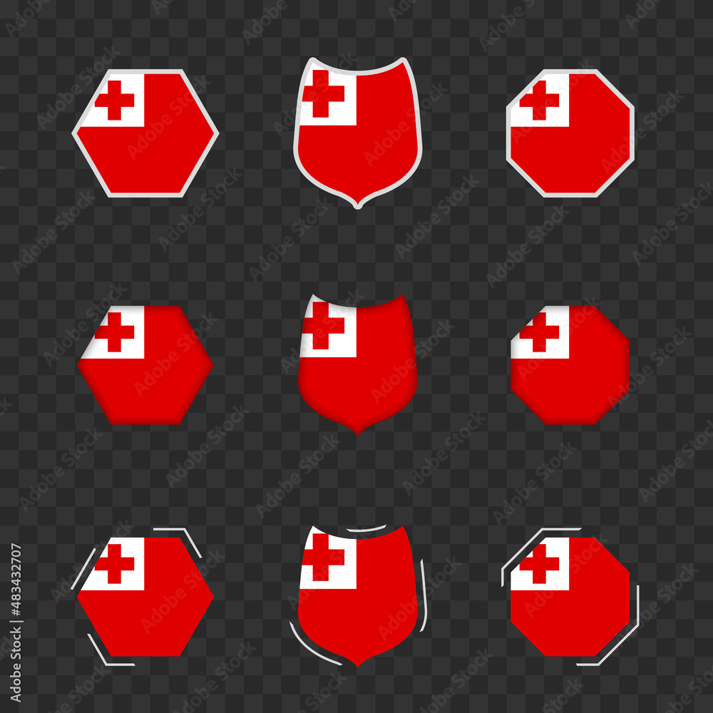 National symbols of Tonga on a dark transparent background, vector flags of Tonga. National symbols of Tonga on a dark transparent background, vector flags of Tonga.