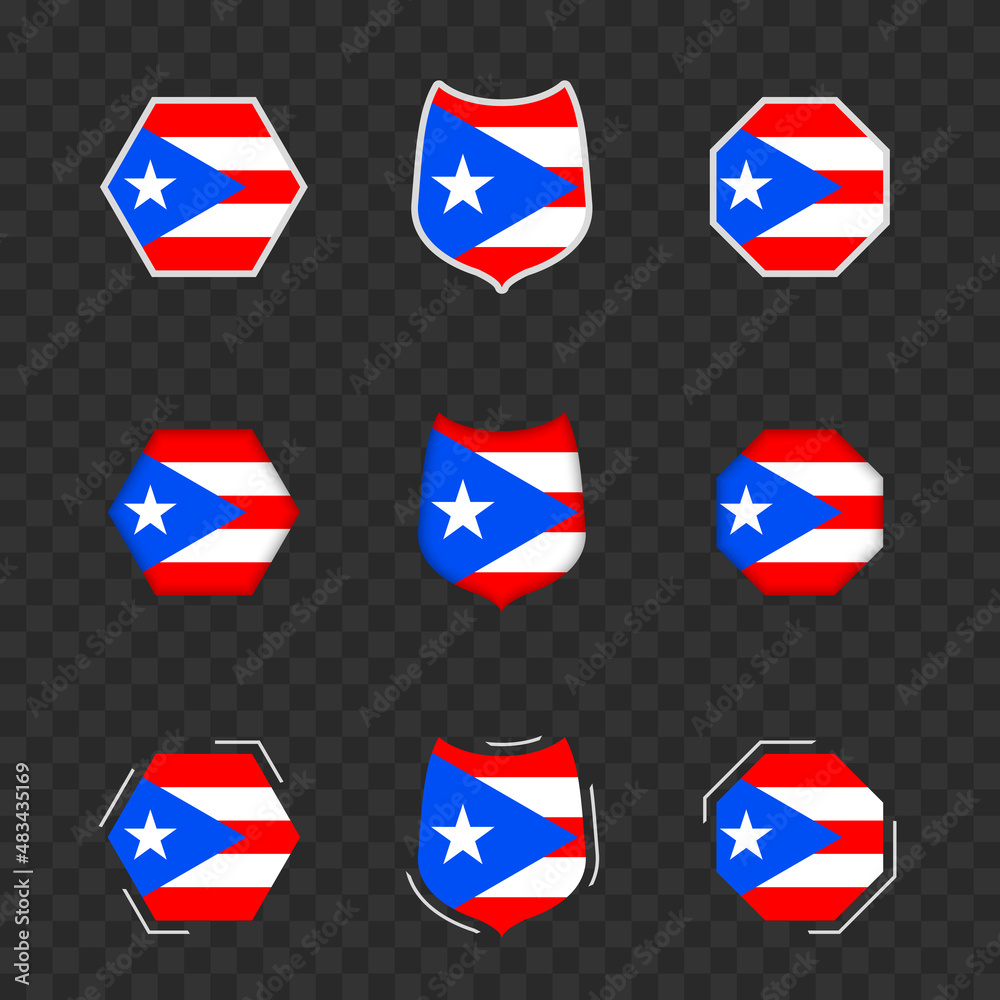 National symbols of Puerto Rico on a dark transparent background, vector flags of Puerto Rico.