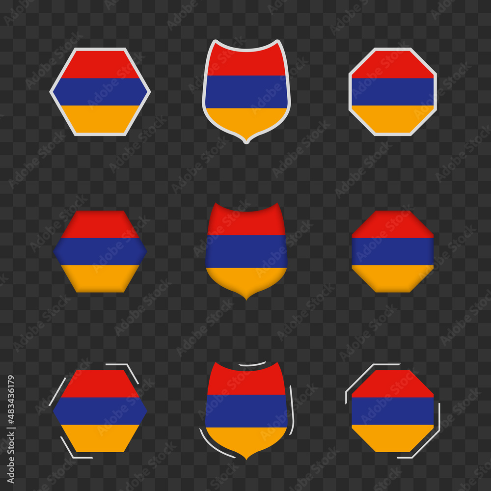 National symbols of Armenia on a dark transparent background, vector