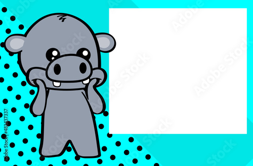 kawaii hippo character cartoon pictureframe illustration background in vector format