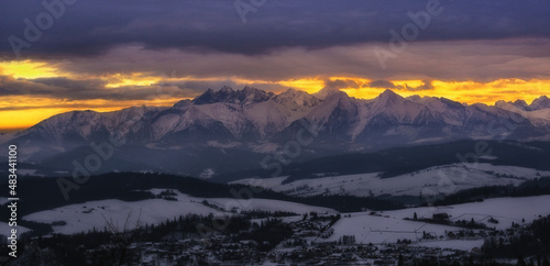 Sunset over the Tatra Mountains visible from the Pieniny Mountains