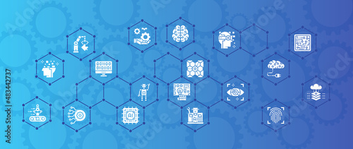 Artificial Intelligence vector illustration. Robotics, Chatbot, Database, Big Data banner concept for website design or landing web page